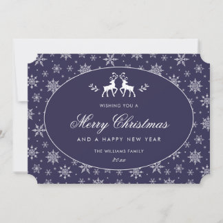 Moderne Schneeflocke Blau Weiße Rentiere Feiertagskarte