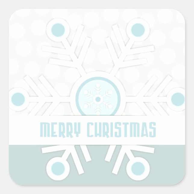 Moderne Schneeflocke Frohe Weihnachten Quadratischer Aufkleber (Vorderseite)