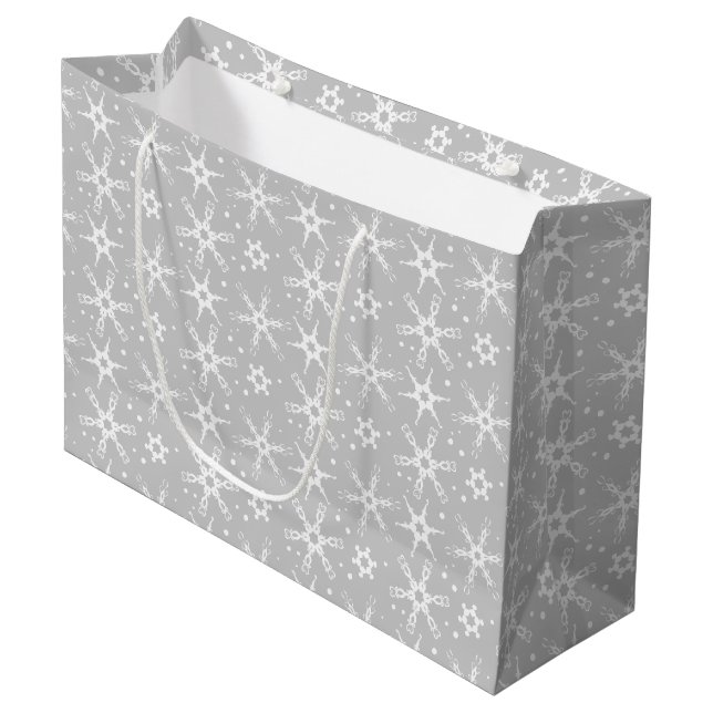Moderne Schneeflocke-Geschenktasche Große Geschenktüte (Vorderseite Schrägansicht)
