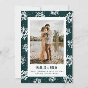 Moderne Schneeflocken-Foto Hochzeit und Frohsinn Feiertagskarte