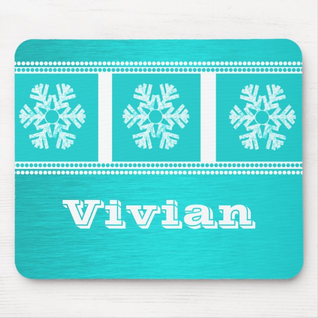 Moderne Schneeflocken Holiday Mousepad, Aquamarin Mousepad (Vorne)