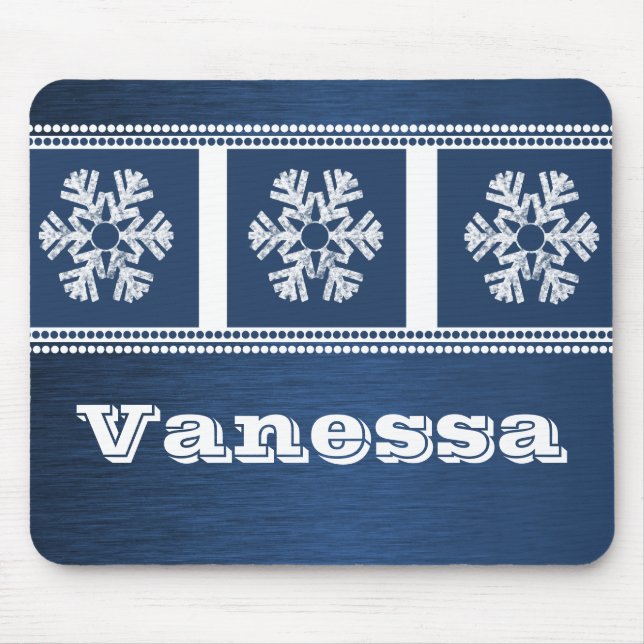 Moderne Schneeflocken Holiday Mousepad, Royal Blue Mousepad (Vorne)
