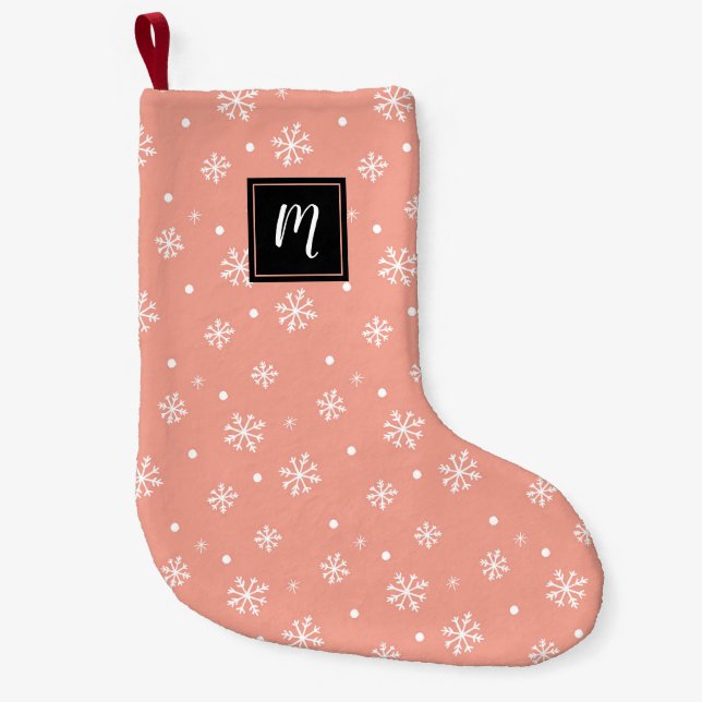 Moderne Schneeflocken Weihnachtsmuster Monogramm Kleiner Weihnachtsstrumpf (Vorderseite)