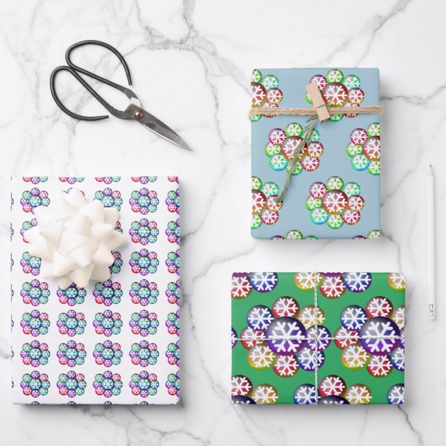 Moderne Schneeflockenpapier-Papierblätter Geschenkpapier Set (Vorderseite)
