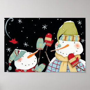 Moderne Schneemänner mit Mitten Poster