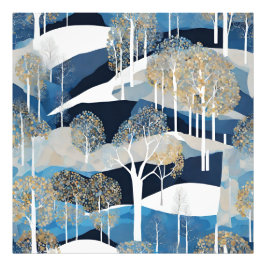 Moderne schneeweiße blaue Winterwälder Fotodruck