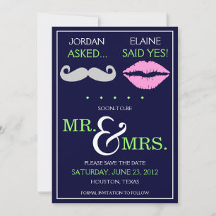 Moderne Schnurrbart Lippen Mr. & Mrs. Save the Dat Date