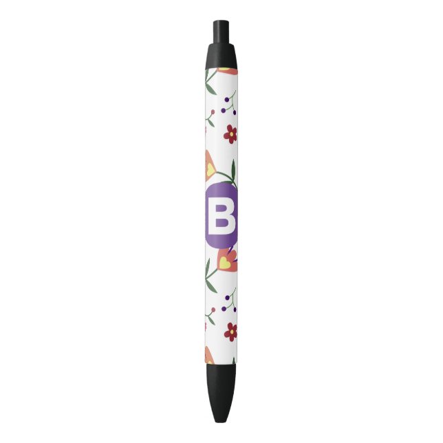 Moderne schöne bunte florale lila Monogramm Kugelschreiber (Vorderseite Vertikal)