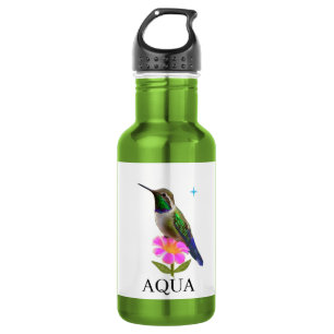 Moderne schöne Kolibri mit Blume auf Weiß Edelstahlflasche