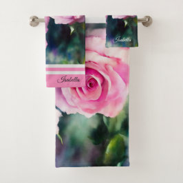 Moderne schöne Wasserfarben Rosensammlung Badhandtuch Set