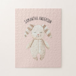 Moderne Schönheit Pastell Pink Bunny mit Namen Puzzle