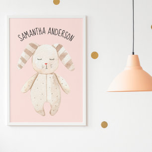 Moderne Schönheit Pastell Rosa Hase Mit Namen Poster