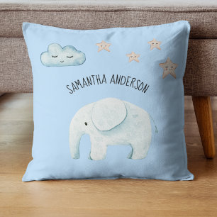 Moderne Schönheit Pastellblauer Elefant & Sterne K Kissen