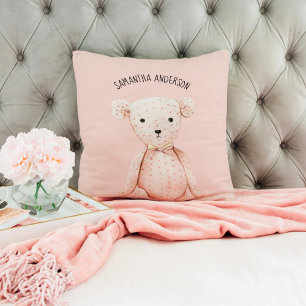Moderne Schönheit Pastellrosa Teddybär mit Namen Kissen