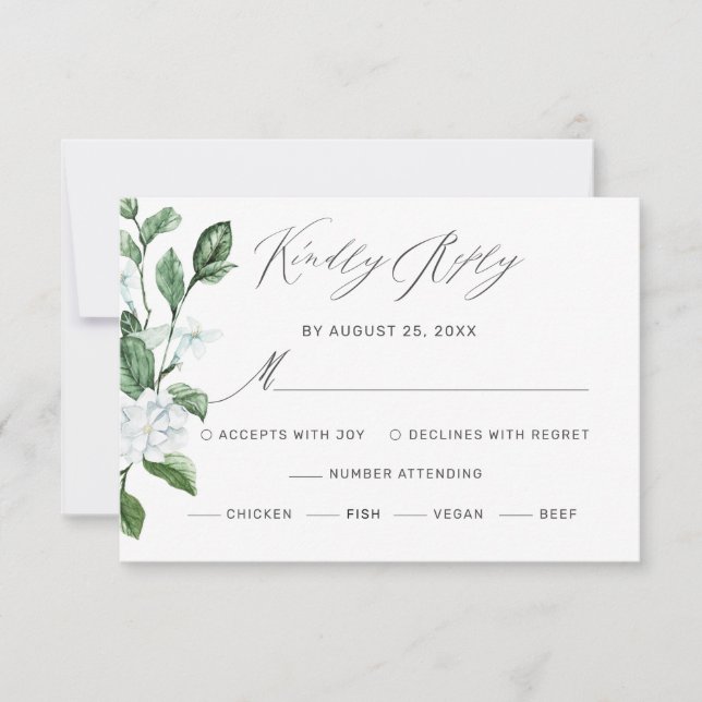 Moderne Schönheitskraut Weiße Blumenhochzeit RSVP Karte (Vorderseite)