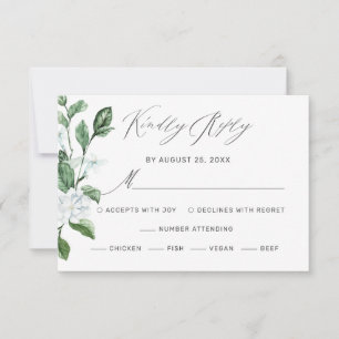Moderne Schönheitskraut Weiße Blumenhochzeit RSVP Karte