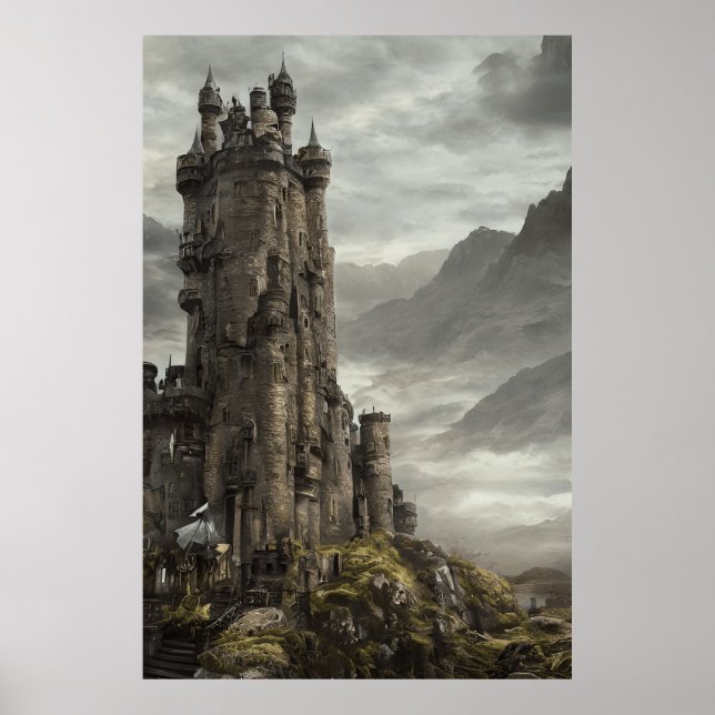 Moderne schottische Burgberge auf einer Klippe Poster (Vorne)