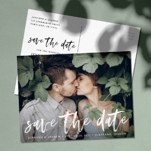 Moderne Schreibschrift Foto Save The Date Ankündigungspostkarte