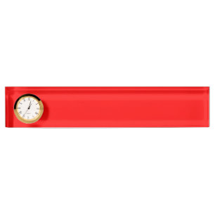 Moderne Schreibtischnamensplatte in Rot mit Uhr Namensplakette