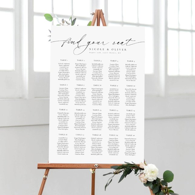 Moderne Schrift 20 Tische Willkommens-Sitzplan Poster (Modern Script 20 Tables Welcome Seating Chart, Seating Plan)