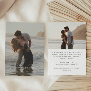 Moderne Schrift 2-Foto Elopement Hochzeitsempfang Einladung