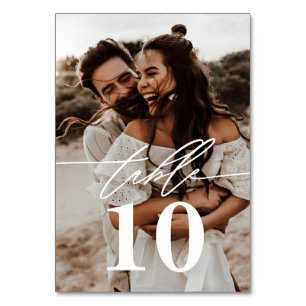 Moderne Schrift 2-Foto-Hochzeit Tischnummer