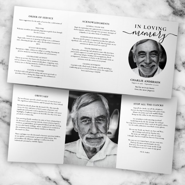 Moderne Schrift 2-Foto-Trifold-Trauerprogramm Dreifach-gefaltete Programmkarte (Von Creator hochgeladen)