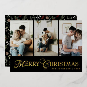 Moderne Schrift 3 Foto-Collage Frohe Weihnachten Folien Feiertagskarte