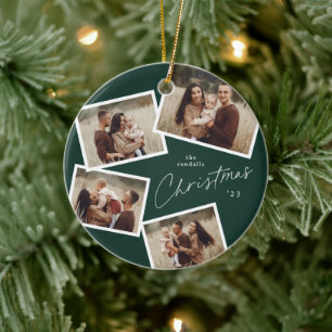 Moderne Schrift 4 Foto Collage Grün Weihnachten Keramik Ornament
