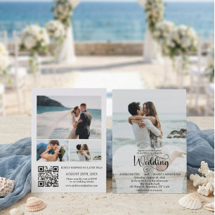 Moderne Schrift 4 Foto QR Code RSVP Hochzeit Einladung
