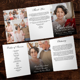 Moderne Schrift 7-Foto-Trifold-Bestattungsprogramm Dreifach-gefaltete Programmkarte