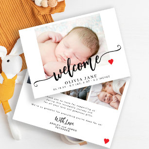 Moderne Schrift begrüßt neue Baby-Fotocollage Gebu Ankündigung