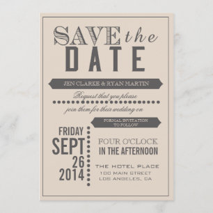 Moderne Schrift Beige & Grau Save the Date