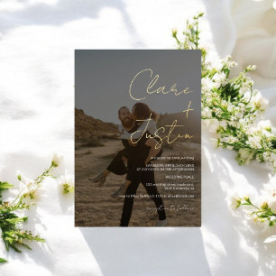 Moderne Schrift benennt Fotos Hochzeit Folieneinladung