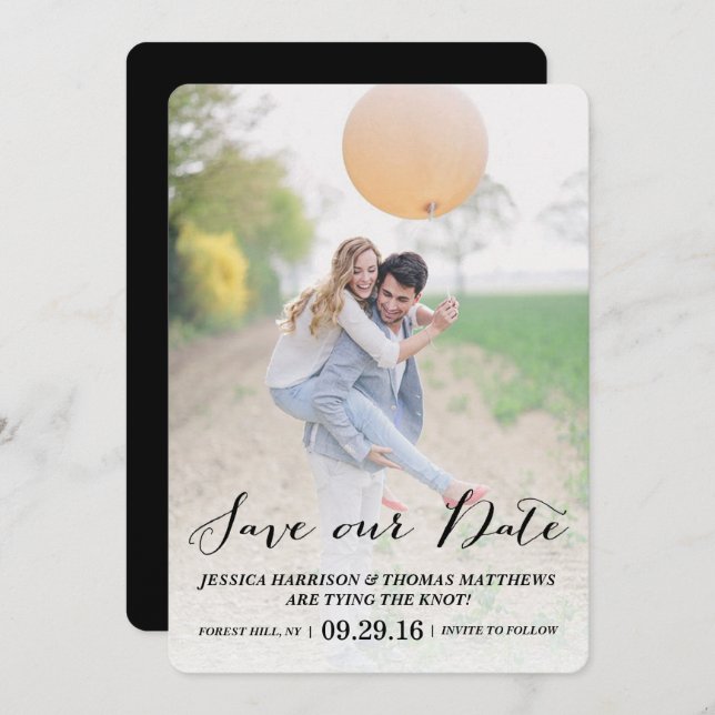 Moderne Schrift | Benutzerdefiniertes Foto Rette u Save The Date (Vorne/Hinten)