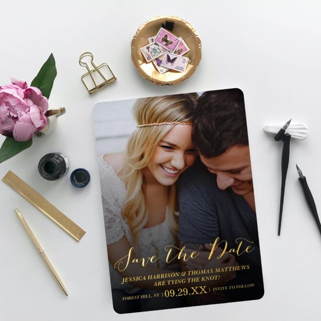 Moderne Schrift | Benutzerdefiniertes Foto Save th Folieneinladung (Von Creator hochgeladen)