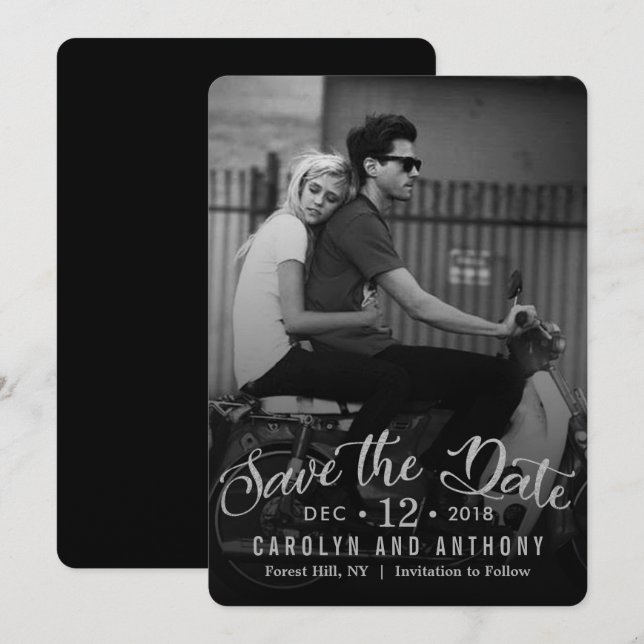 Moderne Schrift | Benutzerdefiniertes Foto Save th The Date (Vorne/Hinten)