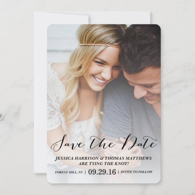 Moderne Schrift | Benutzerdefiniertes Foto Save th The Date (Vorderseite)