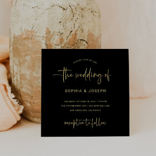 Moderne Schrift Black and Imitate Gold Wedding Einladung