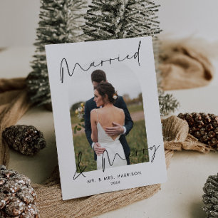 Moderne Schrift Bogen Foto Verheiratet Fröhlich Feiertagskarte