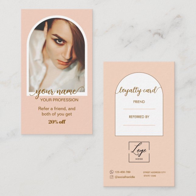 Moderne Schrift-Bogen-Pink-Foto-Logo Treuekarte (Vorne/Hinten)