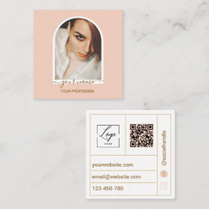 Moderne Schrift Bögen rosa Foto QR-Code-Logo Quadratische Visitenkarte