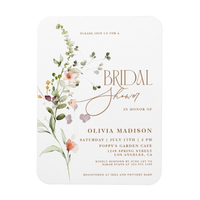 Moderne Schrift Boho Blumen Garten Brautparty Magnet (Vertikal)