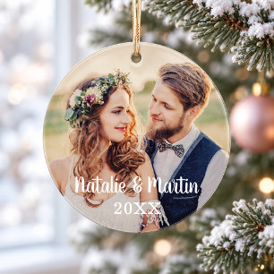 Moderne Schrift Braut und Bräutigam Hochzeitsfoto Ornament