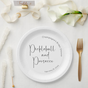 Moderne Schrift Bridal Shower Pickleball & Prosecc Pappteller