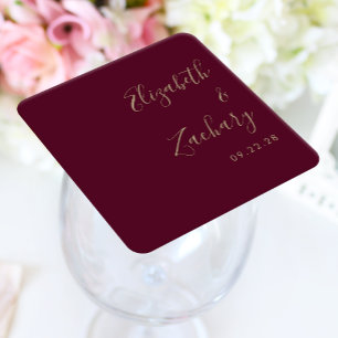 Moderne Schrift Burgund Goldene Hochzeit Rechteckiger Pappuntersetzer