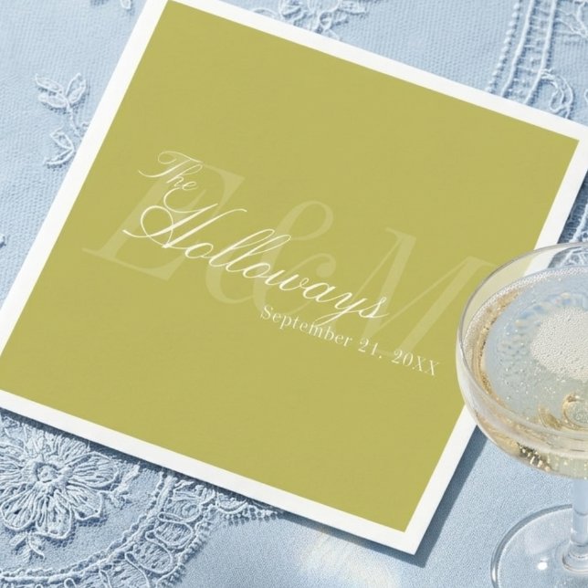 Moderne Schrift Chartreuse Monogramm Hochzeit Serviette (Modern Script Chartreuse Monogram Wedding Napkins)