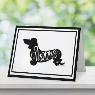 Moderne Schrift Dachshund Schwarz Weiß Blank Gefal Dankeskarte