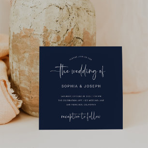 Moderne Schrift   Dark Navy Blue Wedding Einladung
