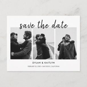 Moderne Schrift Drei Fotos Save the Date Postkarte
